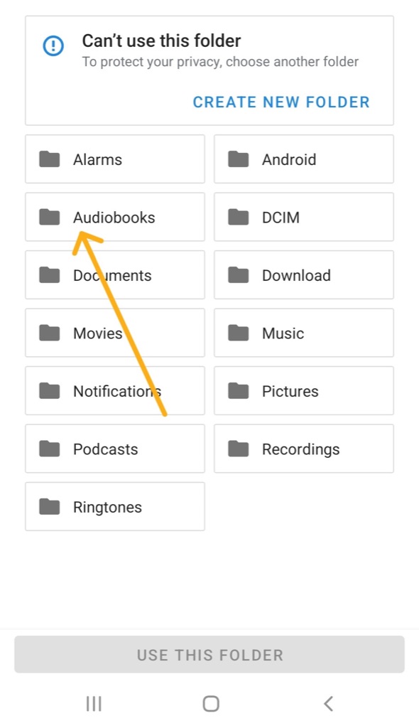 Choose the audiobooks folder
